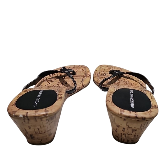 Montego Bay Club Black Wedge Sandals Women’s 8.5 Cork Heel Flip Flop Slides - Picture 3 of 7